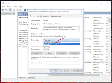unable to start the bluetooth stack service windows 10