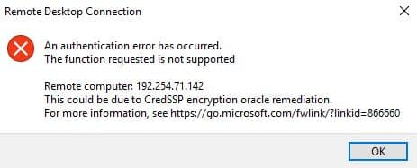 CredSSP Encryption Oracle Remediation Error
